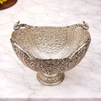 Brass Silver Plated Decorative Basket with Peacock Design (10 Inch) Vedansh Craft