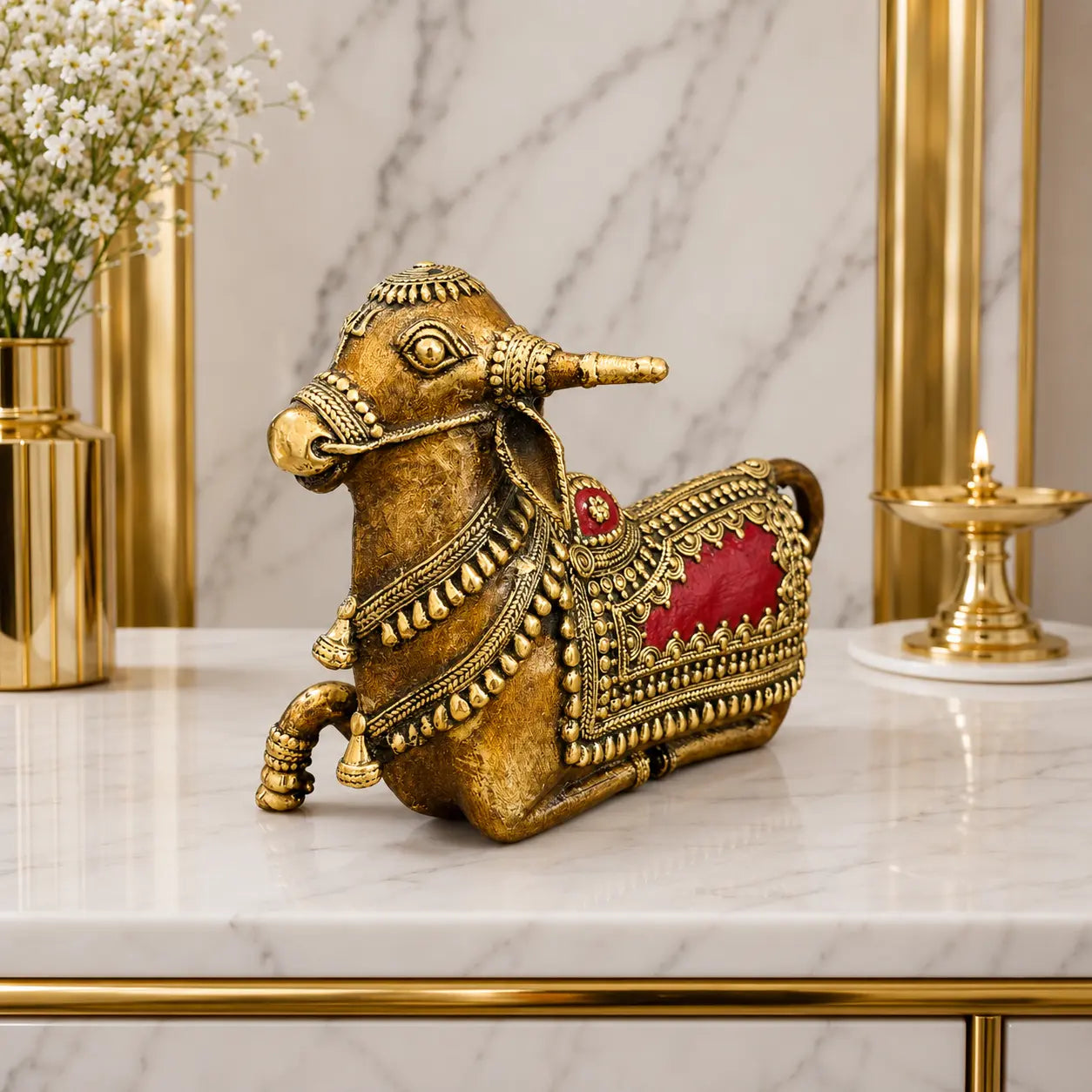 Brass Handcrafted Dhokra Sitting Nandi Idol (5.2 Inch) Vedansh Craft