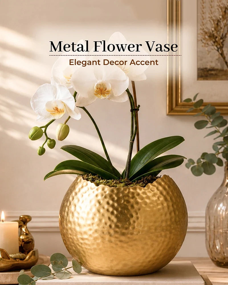 Metal Flower Vase for Fresh or Artificial Flowers and Home Decoration