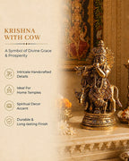 Lord Krishna Playing Flute with Cow Brass Idol