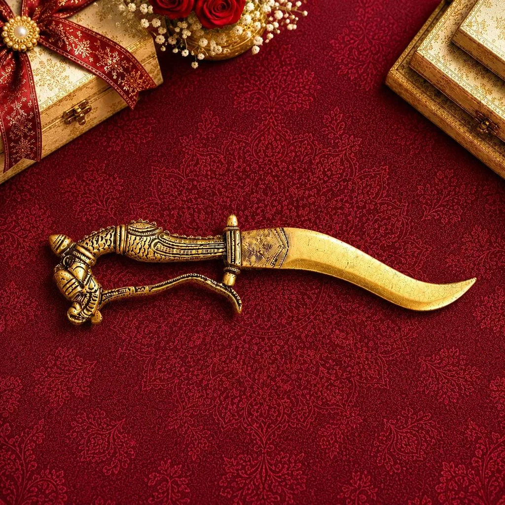 Brass Handcrafted Katar with Velvet Gift Box – Premium Indian Decor (9.5 Inch) Vedansh Craft