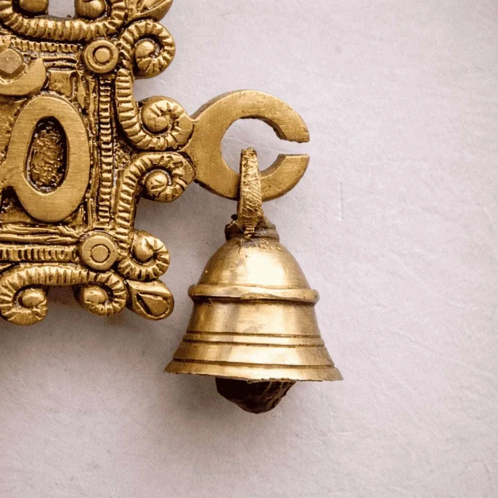 Brass Om Wall Hanging With Bell (7 Inch) Vedansh Craft