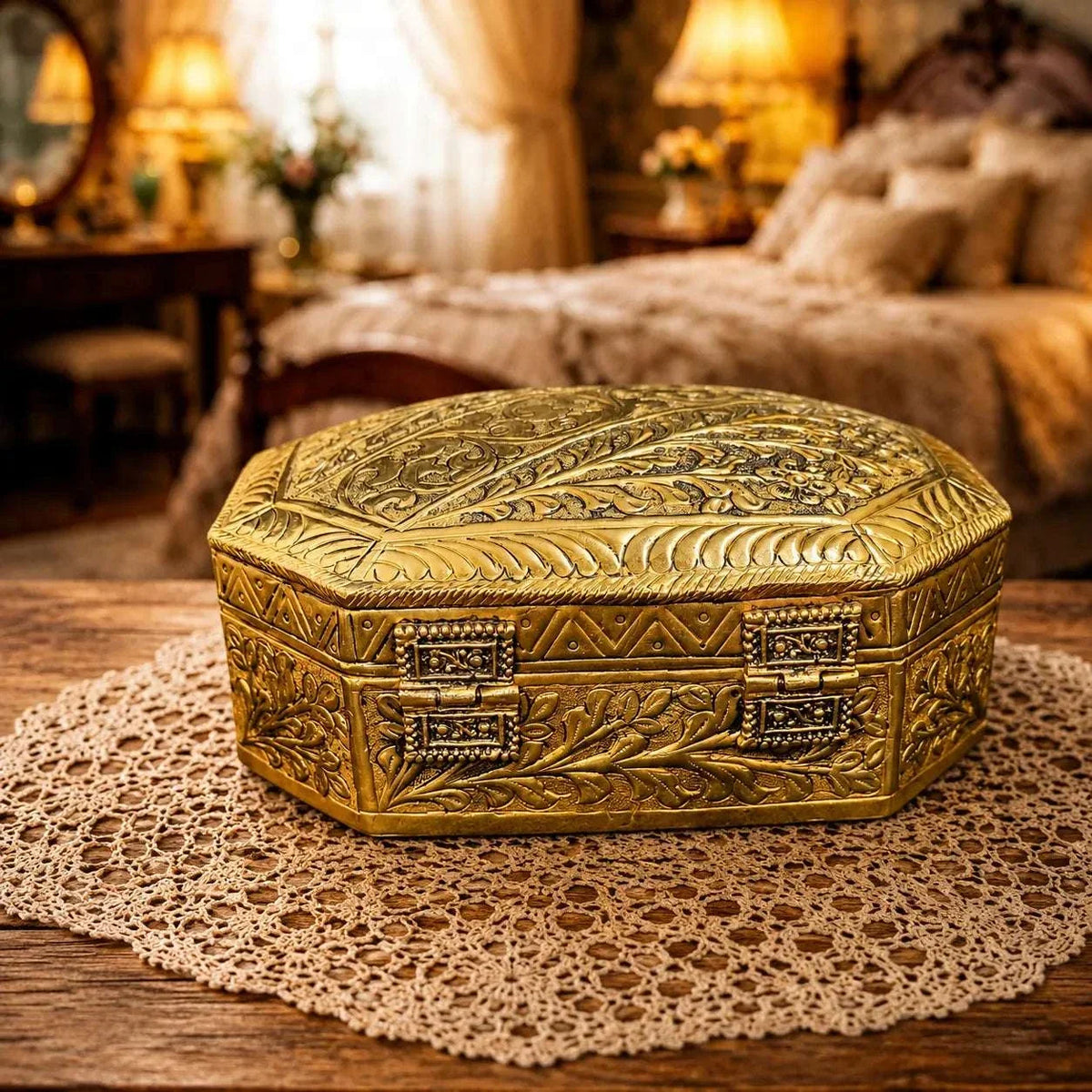 Brass Handcrafted Jewellery Box (3 Inch) Vedansh Craft
