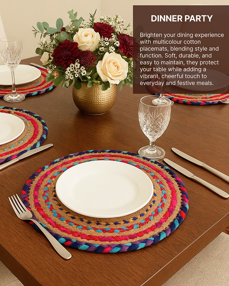 Set of 4 Round Jute Placemats for Dining Table and Side Table