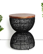 Black Rattan Stool for Home Styling and Corner Display