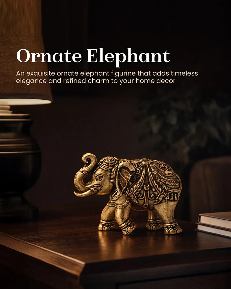 Decorative Brass Elephant Figurine Showpiece for Shelves and Altars