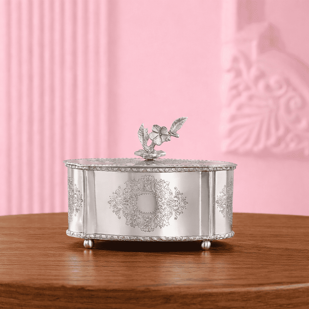 Brass Dry Fruit Box with Floral Lid Vedansh Craft