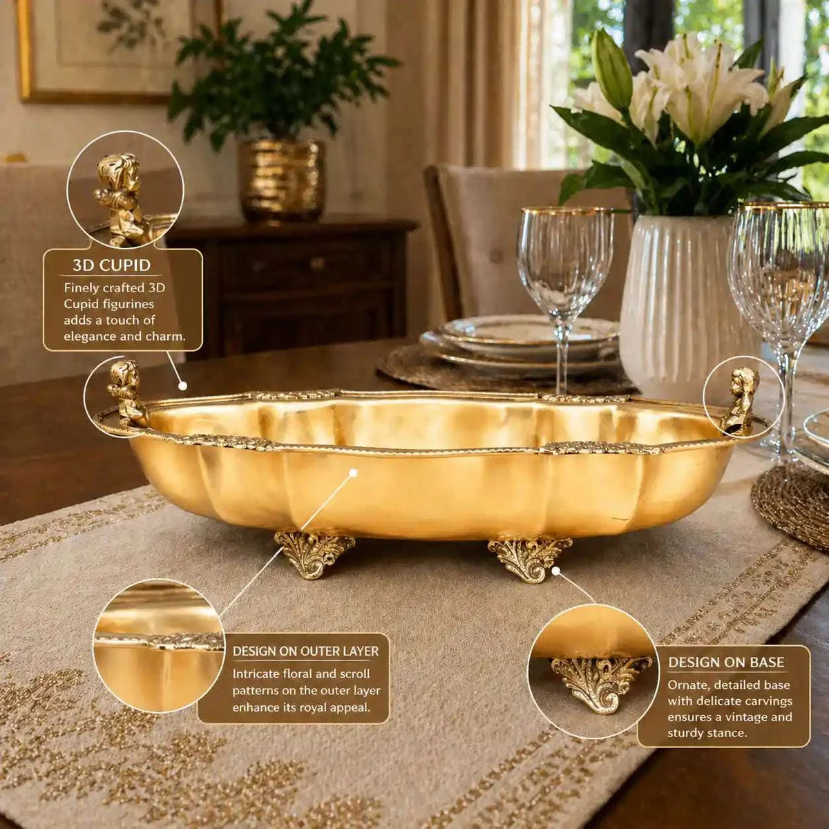 Brass Decorative Oval Serving Fruit, Dish Bowl Vedansh Craft