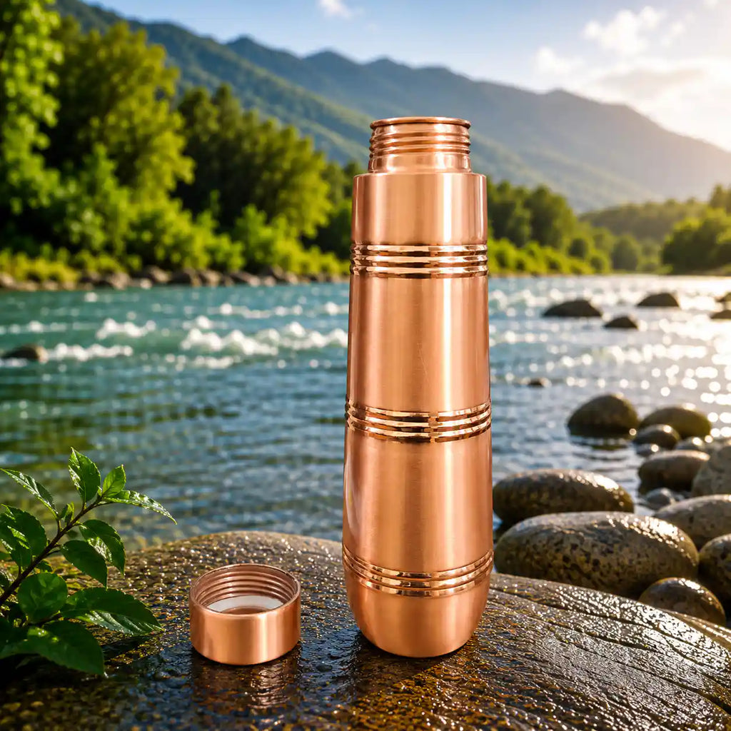 Copper Ring Design Water Bottle (10.5 Inch) Vedansh Craft