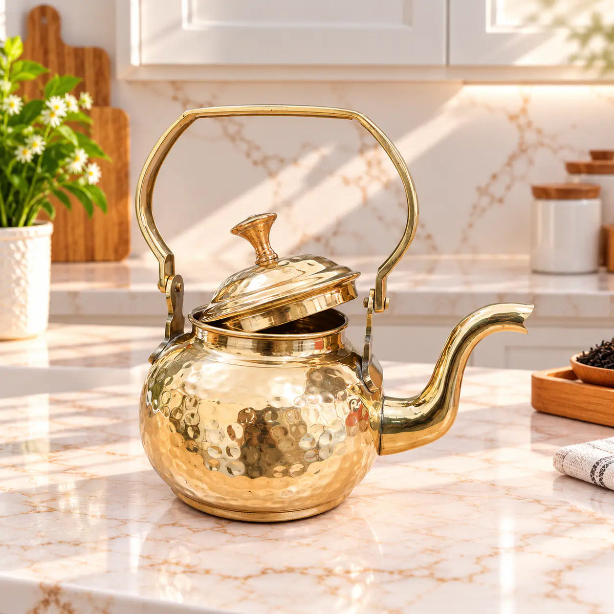 Brass Hammered Tea Pot / Kettle (5.5 Inch) Vedansh Craft