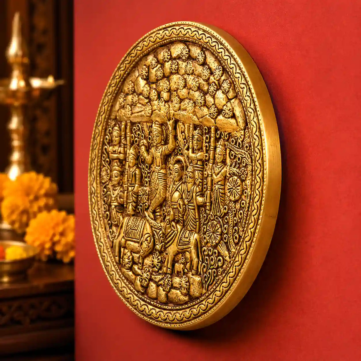 Brass Goverdhan Plate Wall Hanging (8 Inch) Vedansh Craft