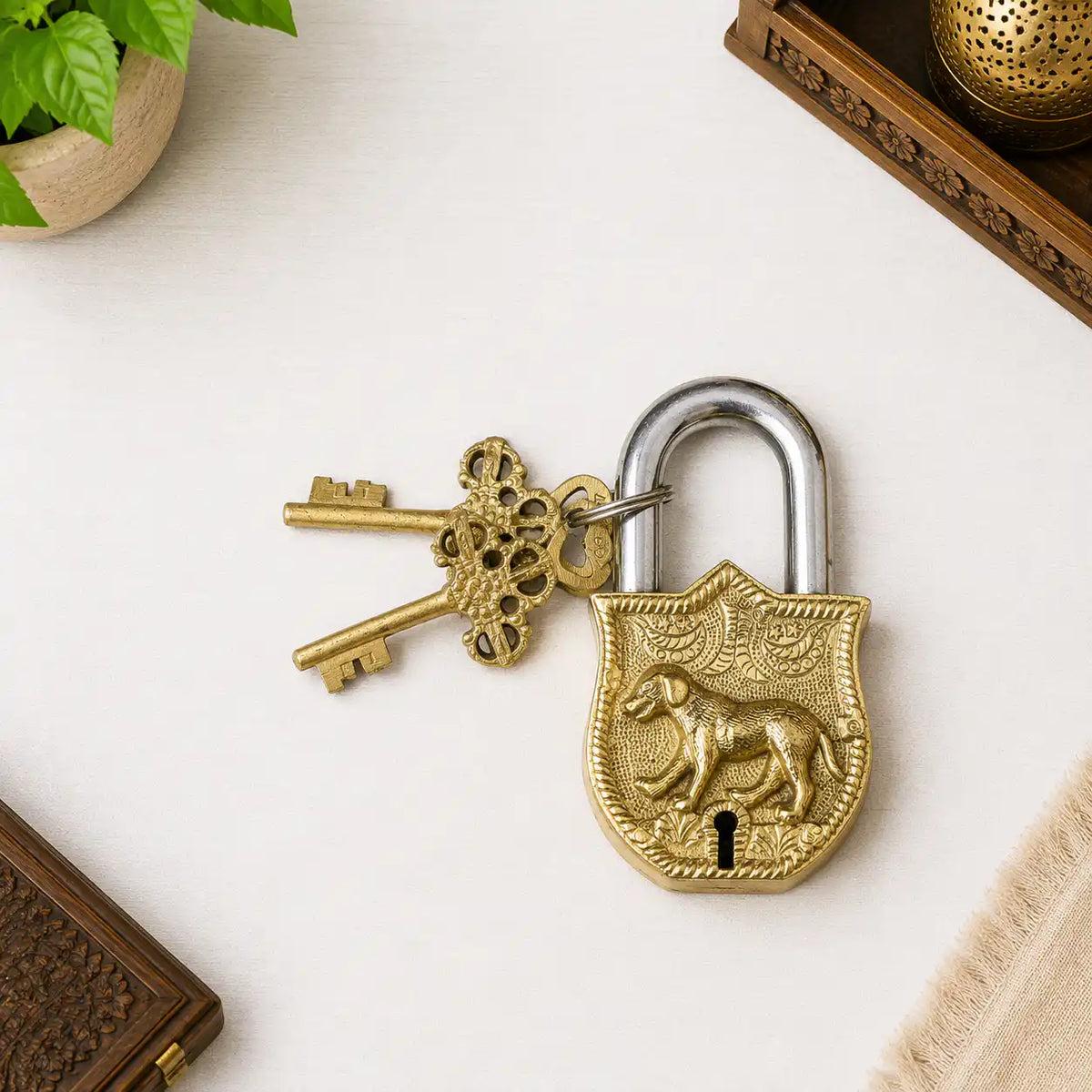 Brass Door Lock With Two Brass Keys (4.5 Inch) Vedansh Craft