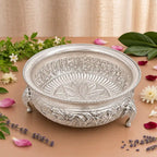 Brass Silver Plated Urli Bowl with Elephant Legs (3.2 Inch) Vedansh Craft