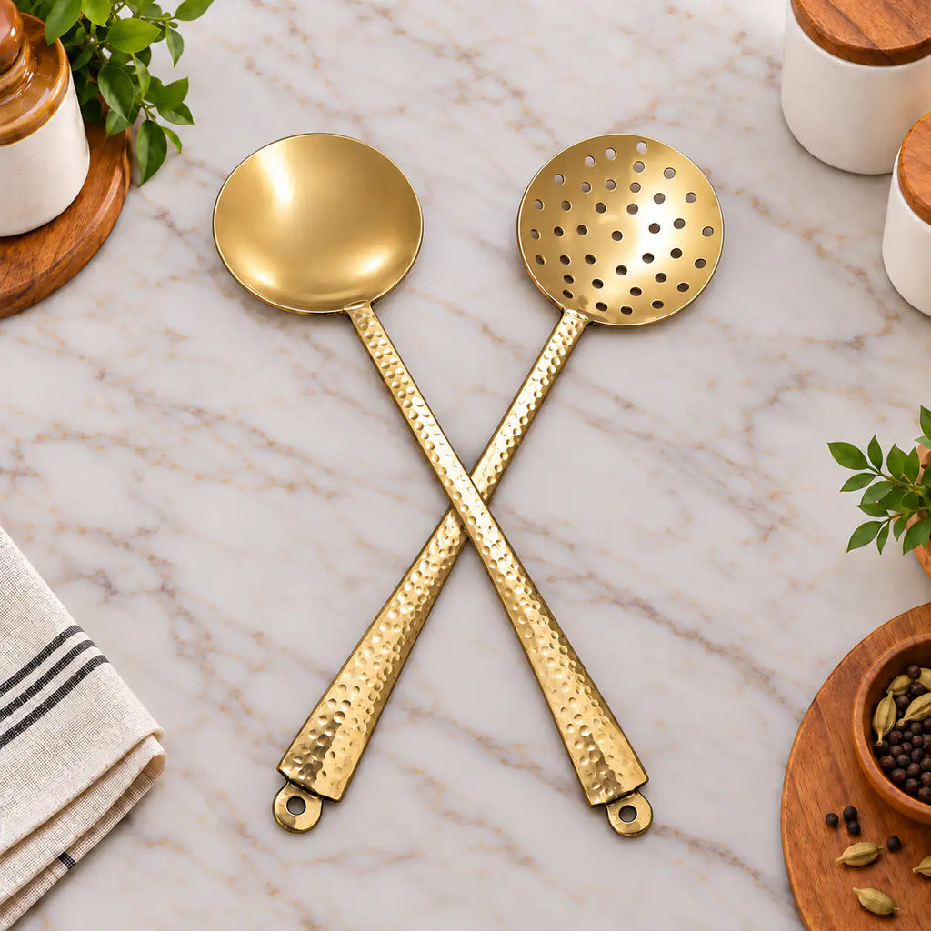 Brass Kitchen Ladles Set  (15.5 Inch) Vedansh Craft
