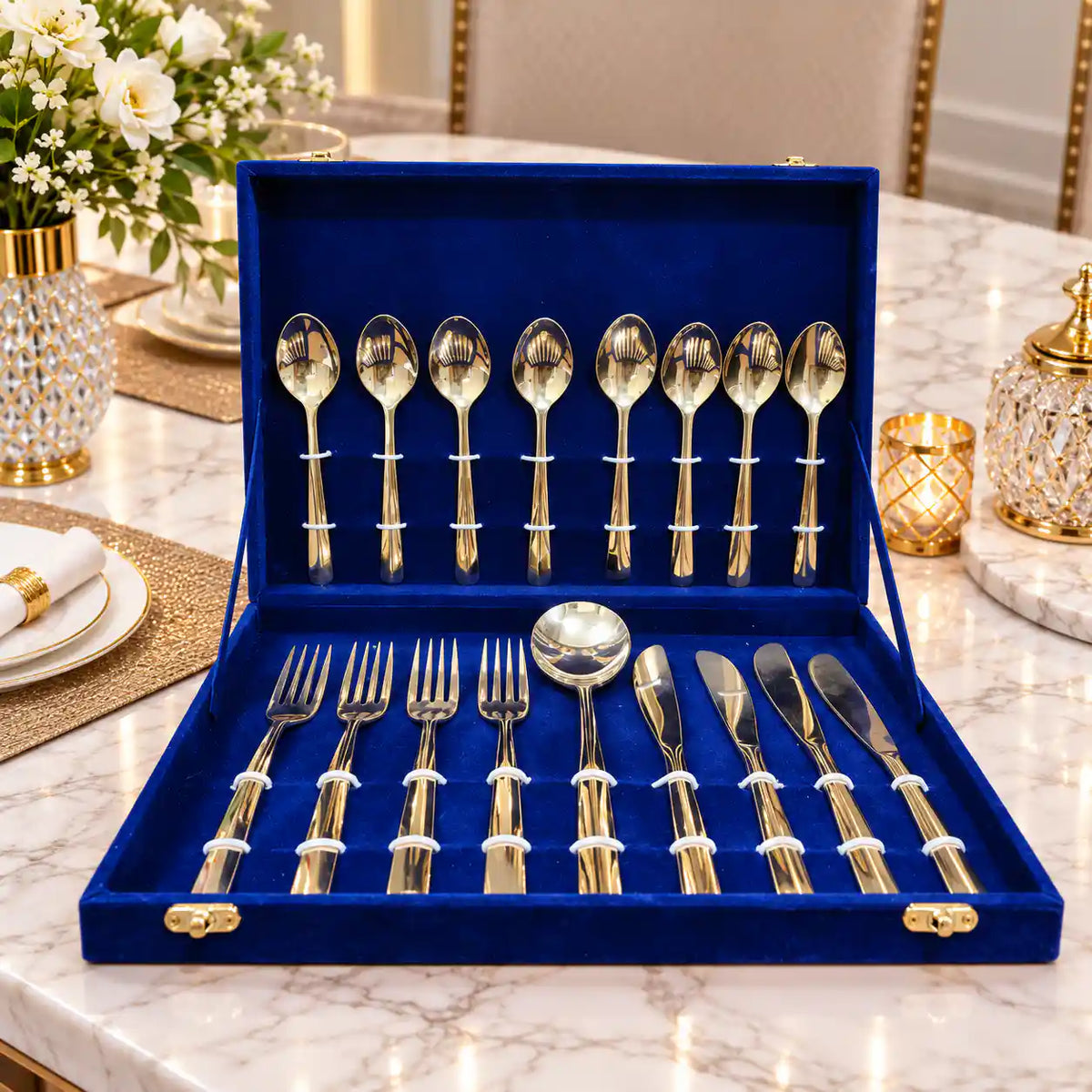 Brass Cutlery Flatware Set With Velvet Gift Box Vedansh Craft