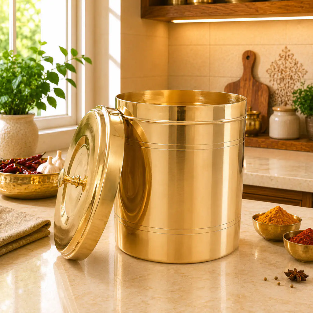 Brass Storage Container With Lid (11 Inch) Vedansh Craft