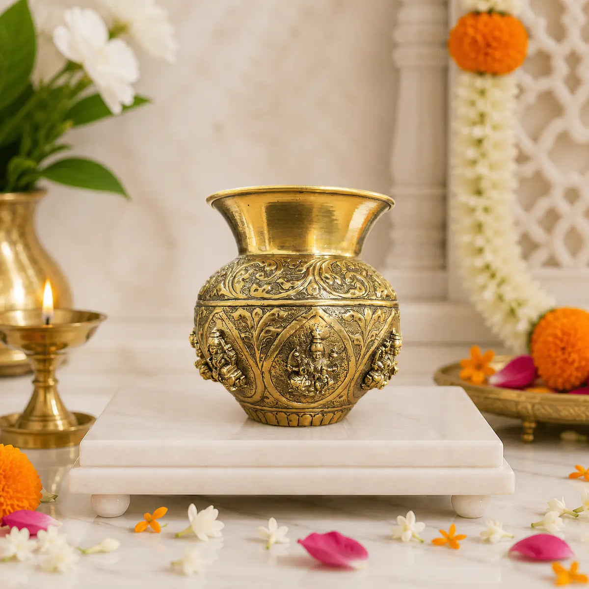 Brass Ashtalakshmi Kodam / Kalash (5.5 Inch) Vedansh Craft