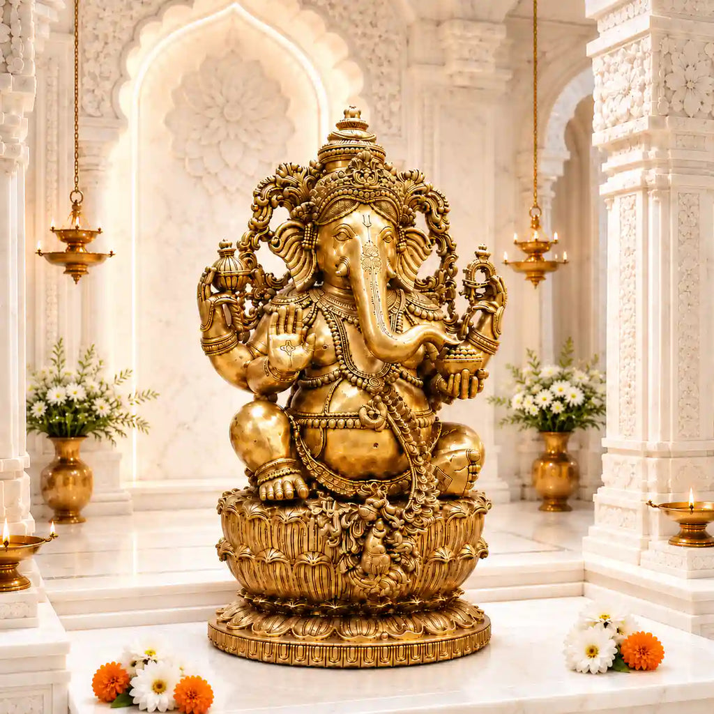 Brass Lord Ganesha Sitting Idol (24 Inch) Vedansh Craft