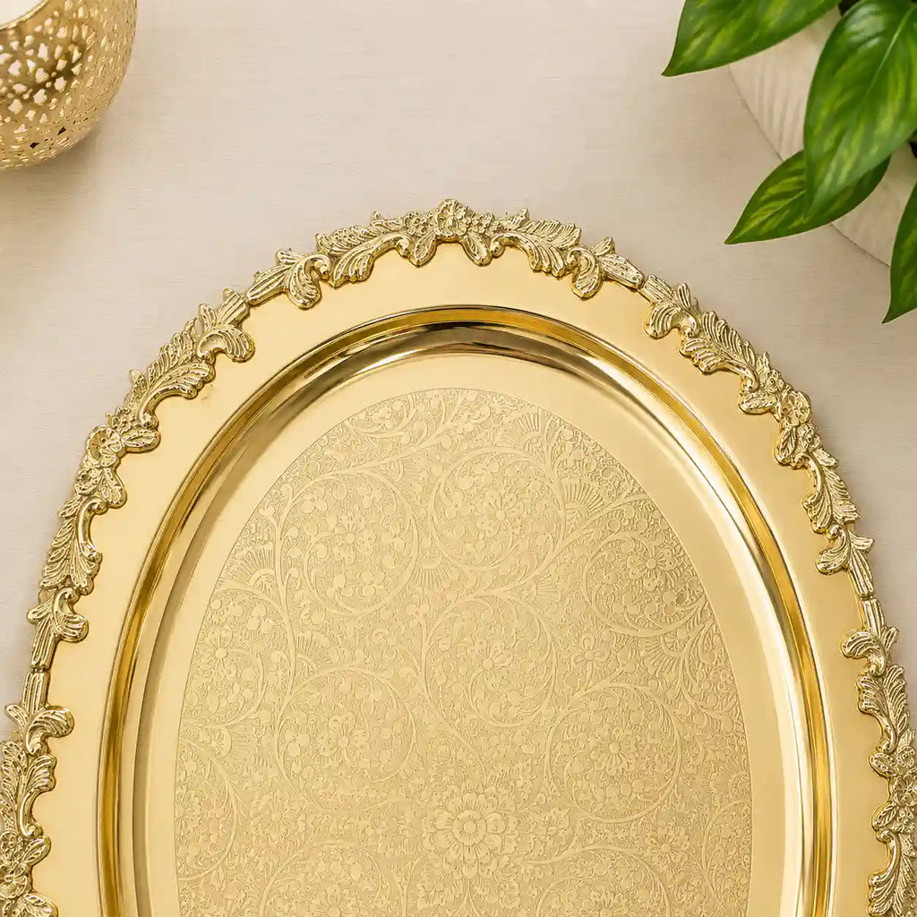 Brass Handcrafted Oval Tray / Platter Vedansh Craft