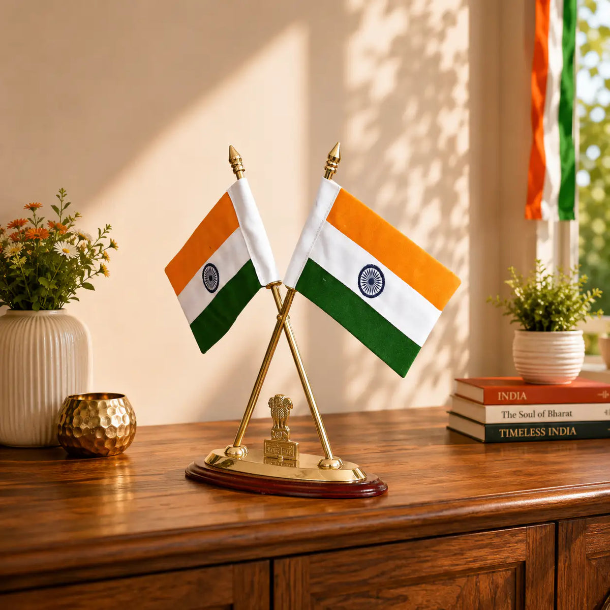 Brass National Flag Stand (12 Inch) Vedansh Craft