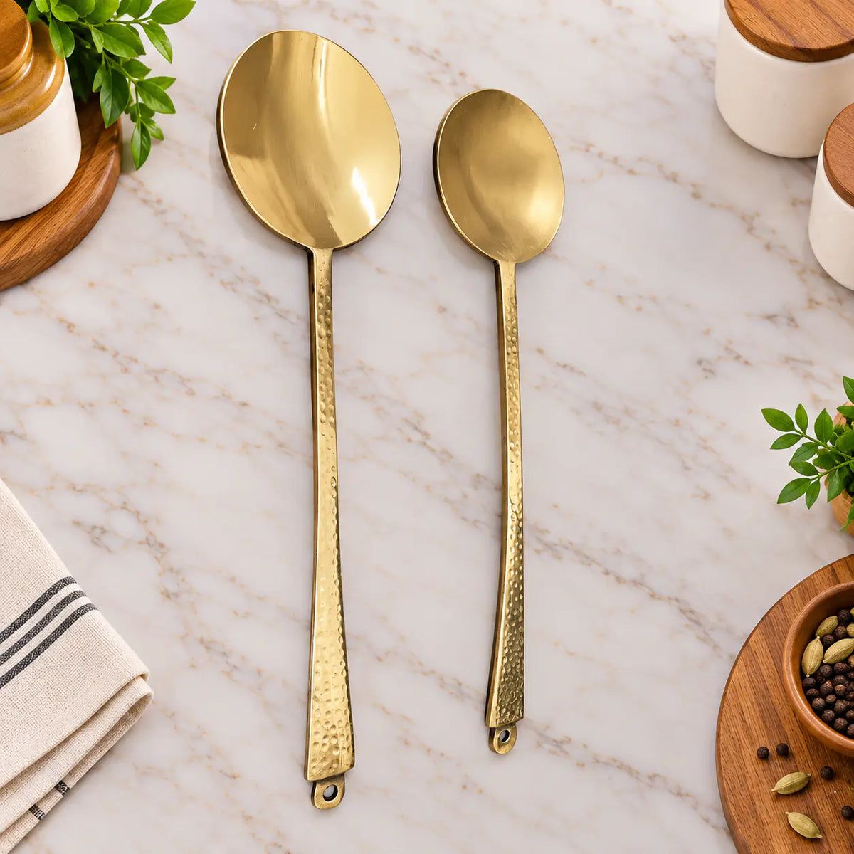 Brass Kitchen Ladles Set  (15.5 Inch) Vedansh Craft