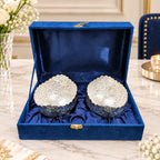 Brass Silver Plated Noka Bowl Set With Velvet Box (3 inch) Vedansh Craft
