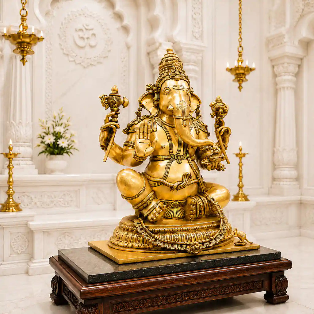 Brass Lord Ganesha Sitting Idol (22 Inch) Vedansh Craft