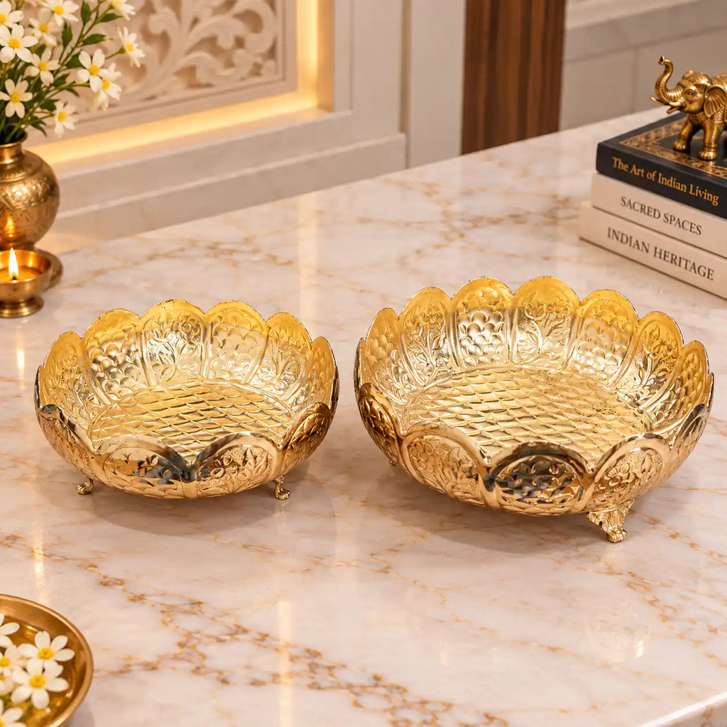 Brass Louts Urli Bowl Set With Legs (Pack of 2) Vedansh Craft