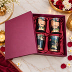 Copper Kalakriti Print Glass Set of Four With Gift Box/Hamper (3.5 Inch) Vedansh Craft