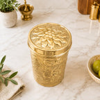 Brass Flower Design Container / Storage Box With Lid Vedansh Craft