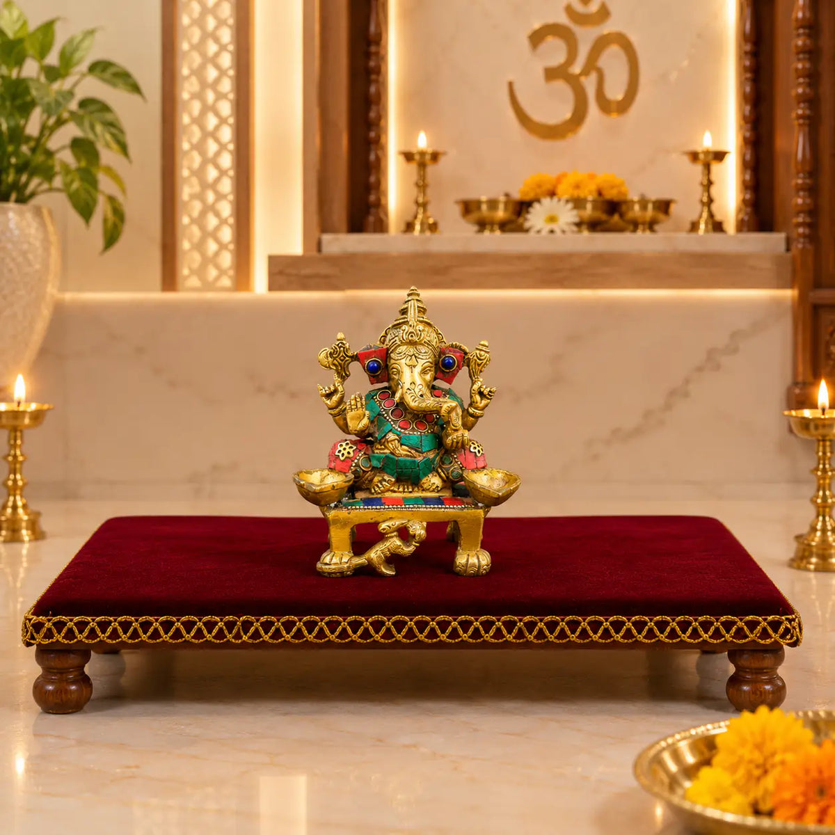 Brass Stone Work Sitting Ganesha Idol Vedansh Craft