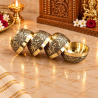 Brass Embossed Design Prasad Bowl Set (1 Inch) Vedansh Craft