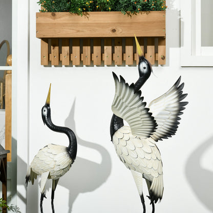 Set of 2 Garden Sculptures, Heron Garden Statues for Lawn, Patio, Backyard Decoration, 35.5" & 40.5", White & Black