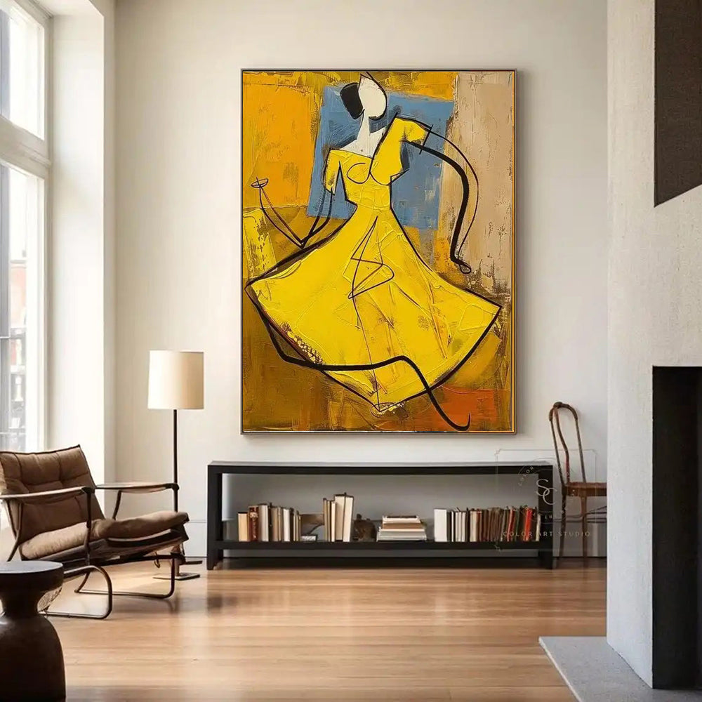 Hand-painted People Oil Painting On Canvas Abstract Large Yellow Texture Vintage Wall Art Wabi Sabi Painting Bedroom Large Wall Decor Gift Painting kafalo