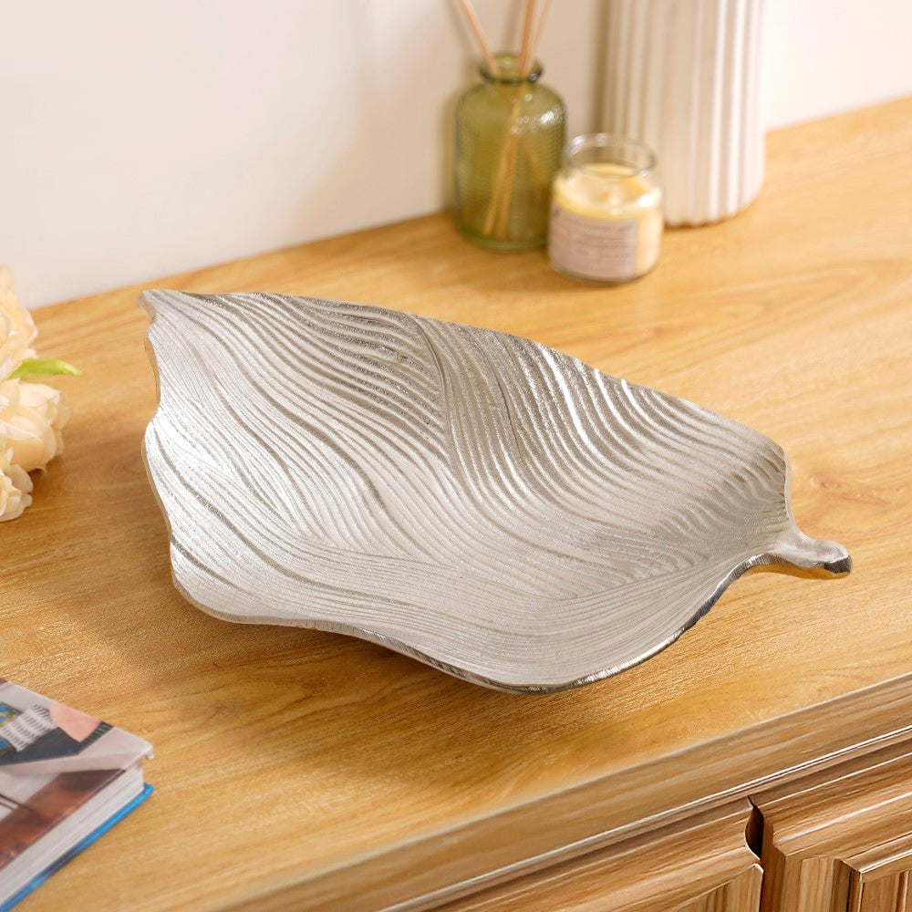 Statement Leaf Table Decorative Tray Silver Nestasia