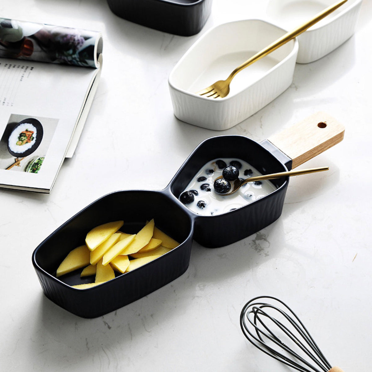 GEOMETRIC 2 Part Bowl With Wooden Handle Nestasia