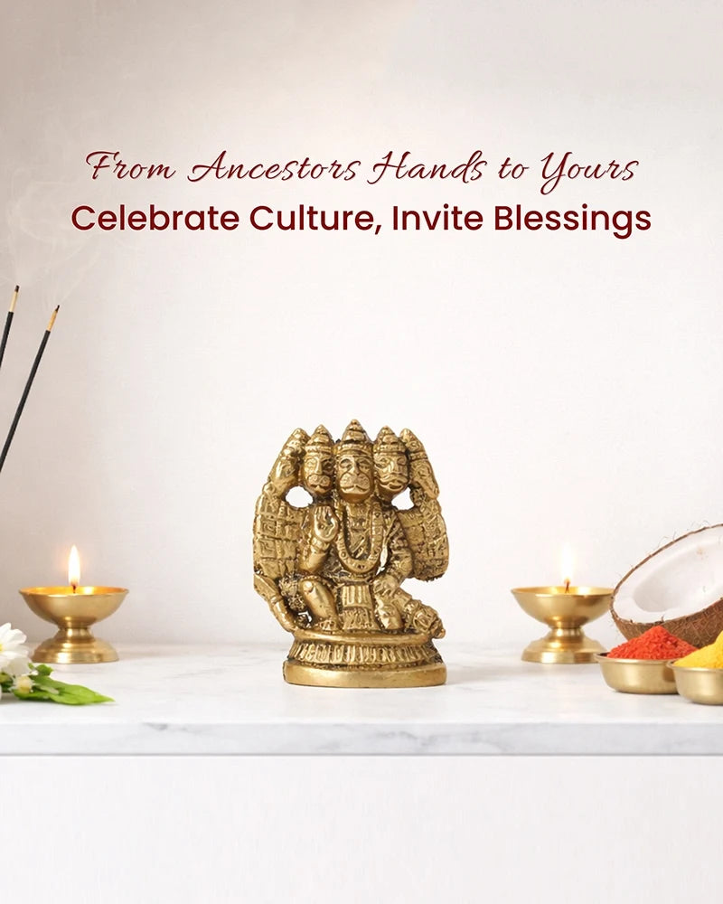 Pure Brass Panchmukhi Hanuman Ji Idol for Pooja and Home Decoration