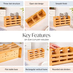 Bamboo Wood Cutlery Holder With 3 Sections Nestasia