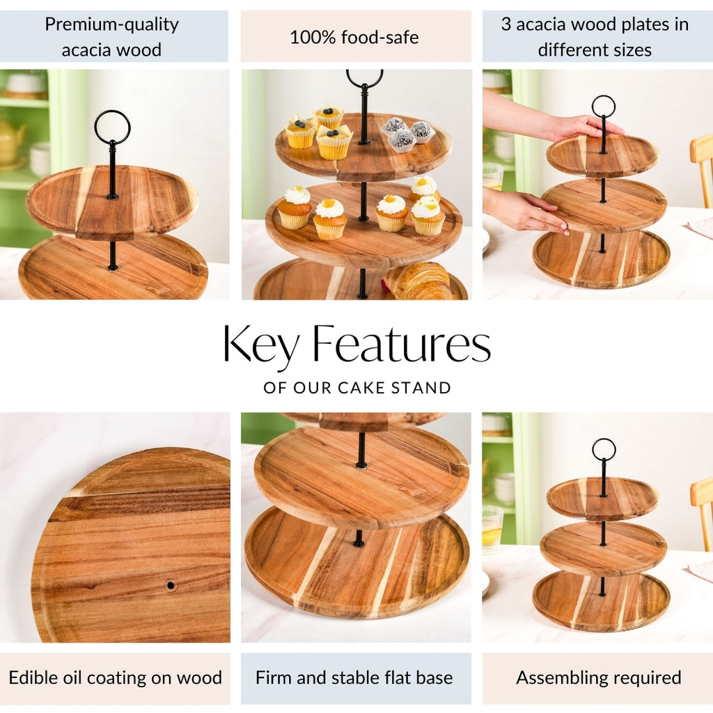 3 Tier Acacia Wood Cupcake Stand Nestasia