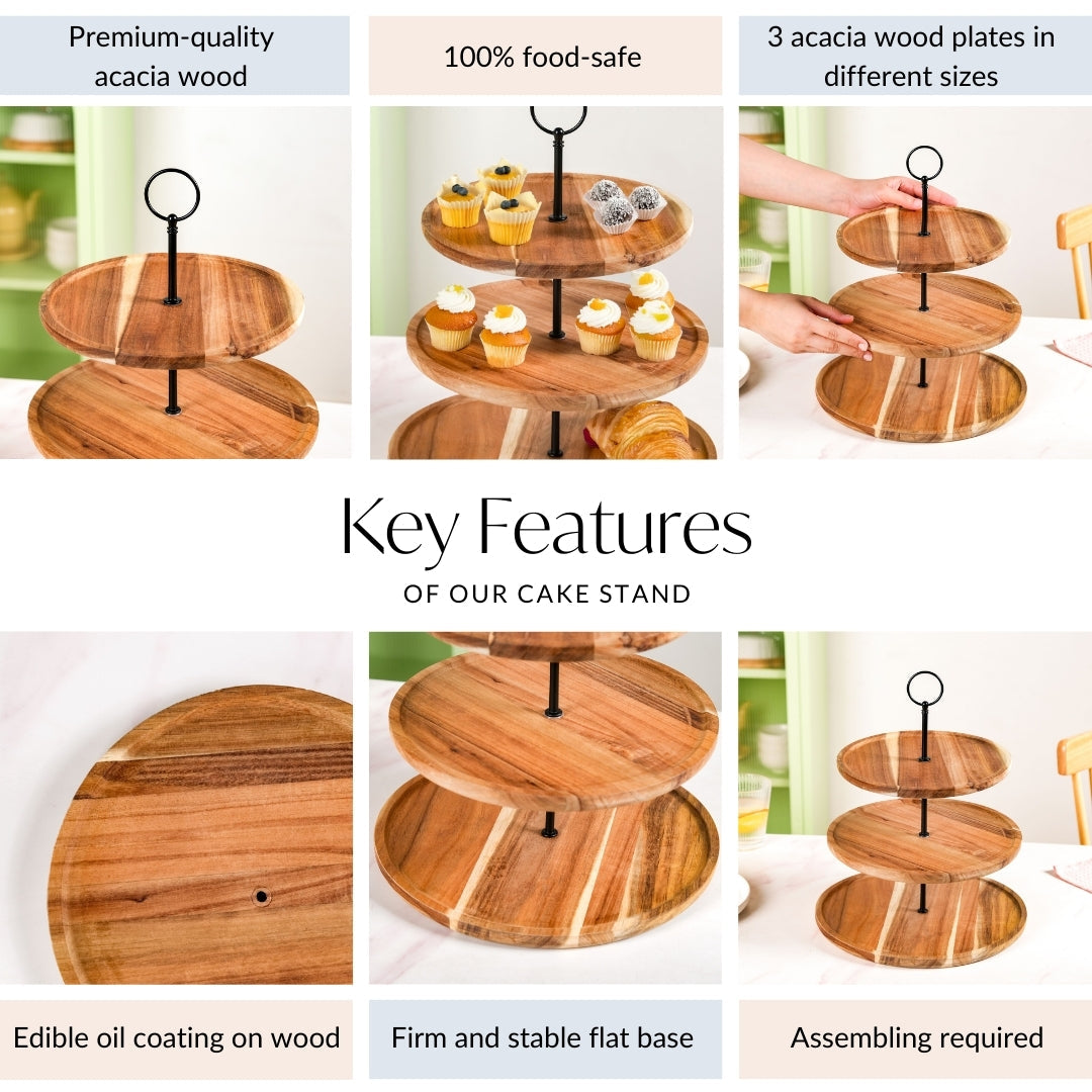 3 Tier Acacia Wood Cupcake Stand Nestasia