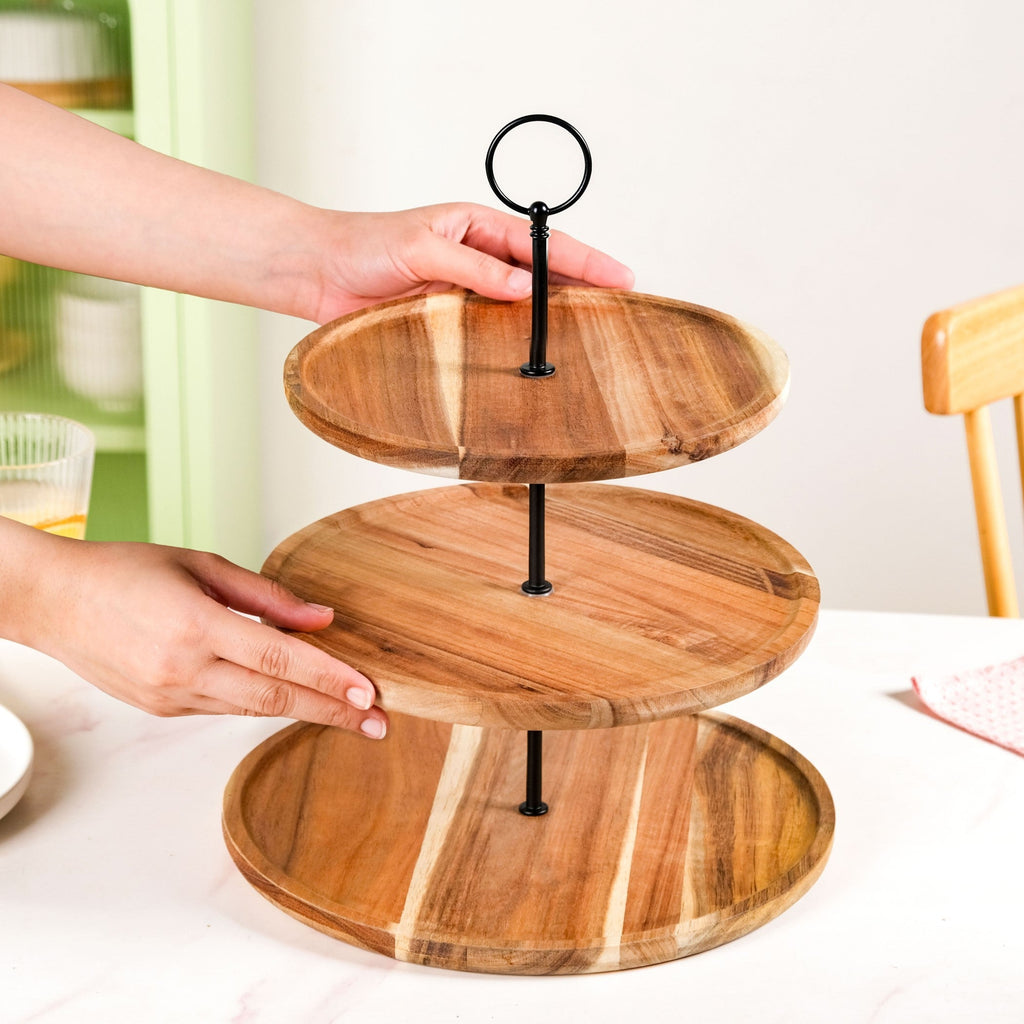 3 Tier Acacia Wood Cupcake Stand Nestasia