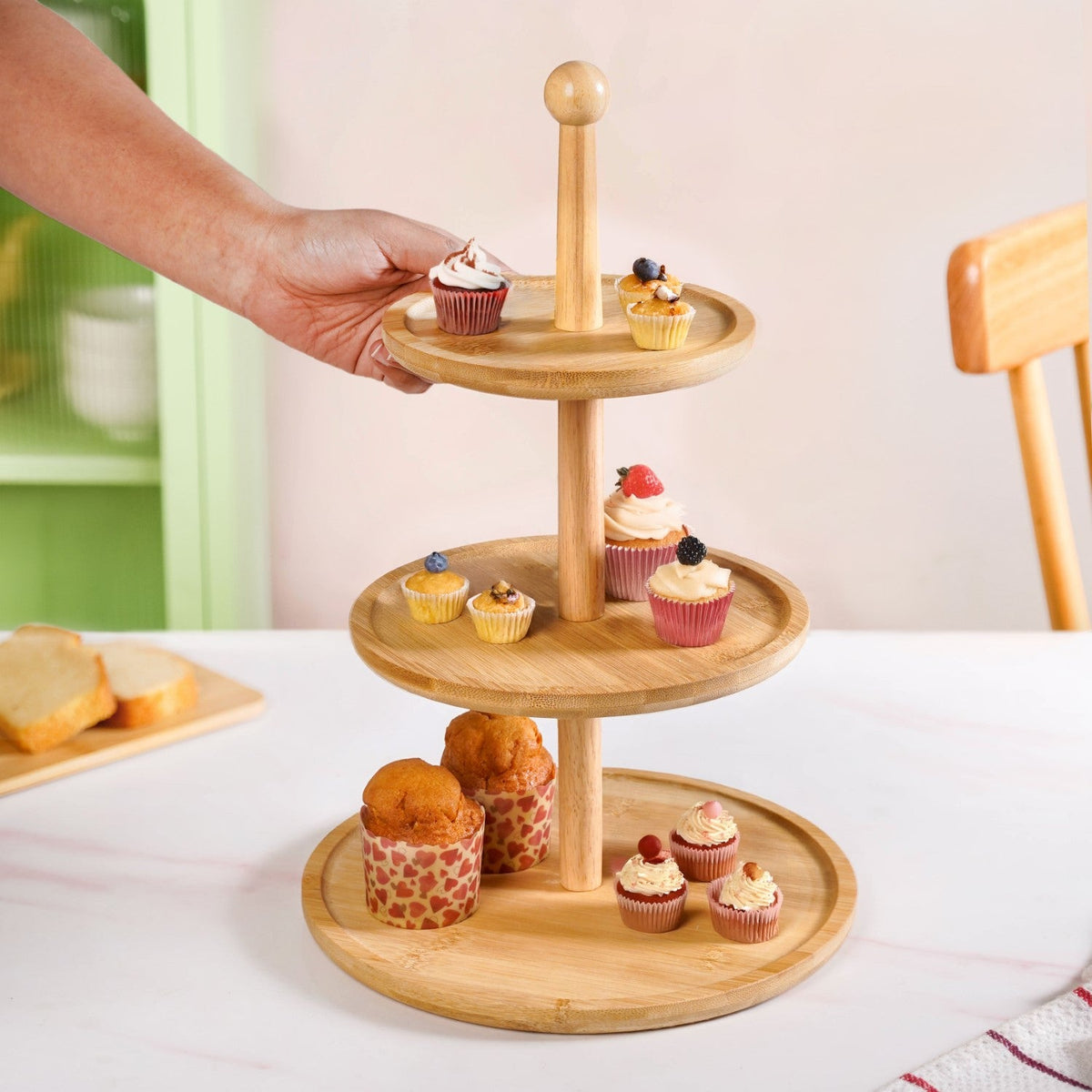 3 Tier Bamboo Cupcake Stand Nestasia