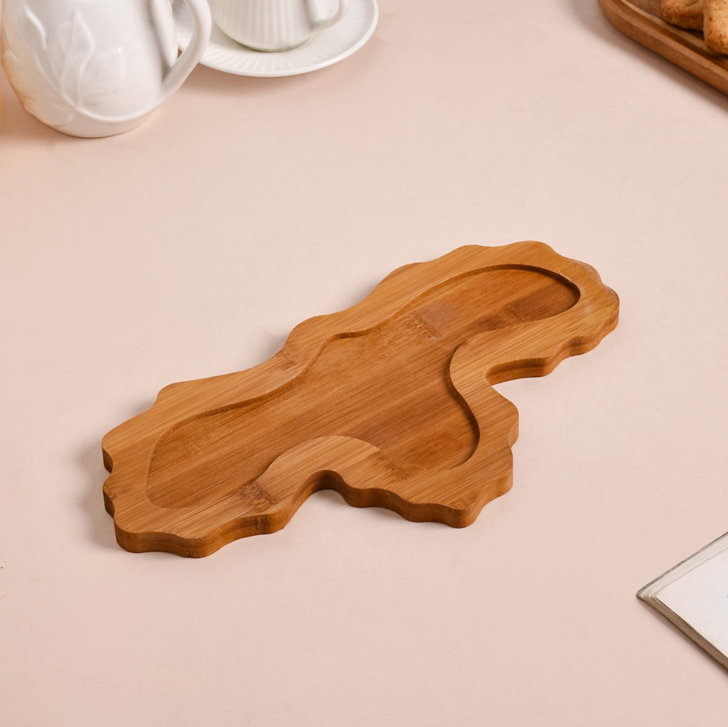 3 Section Leafy Ceramic Plate With Wooden Tray Nestasia