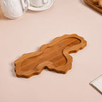 3 Section Leafy Ceramic Plate With Wooden Tray Nestasia