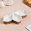 3 Section Leafy Ceramic Plate With Wooden Tray Nestasia