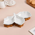 3 Section Leafy Ceramic Plate With Wooden Tray Nestasia