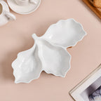 3 Section Leafy Ceramic Plate With Wooden Tray Nestasia