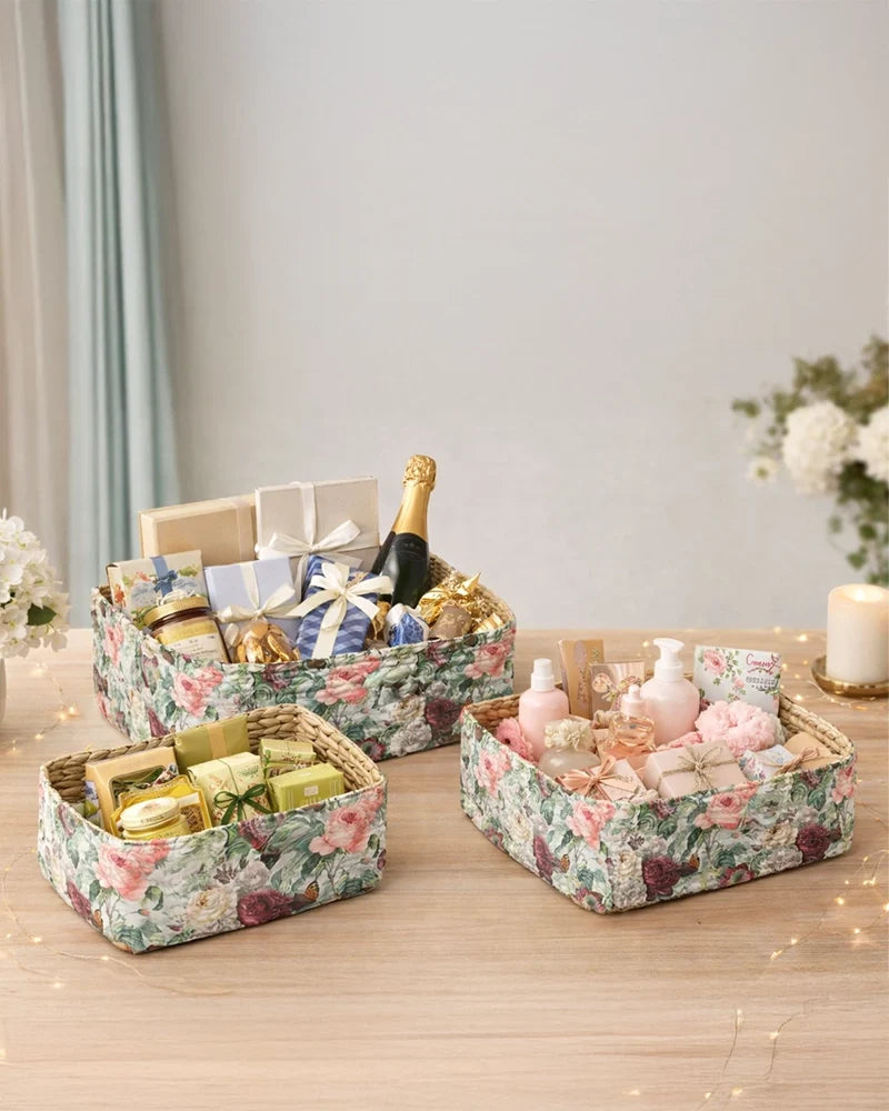Eco-Friendly Seagrass Storage Tray Set of 3 for Stylish Tabletop and Shelf Organization