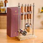 Fusion Wood Resin SS Bar Tool Set Of 4 With Stand Nestasia