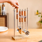 Fusion Wood Resin SS Bar Tool Set Of 4 With Stand Nestasia